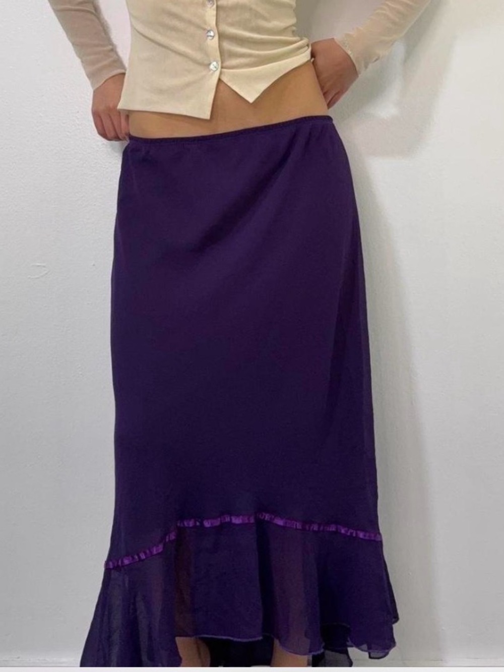 Elegant Purple Maxi Skirt with Ruffle Hem